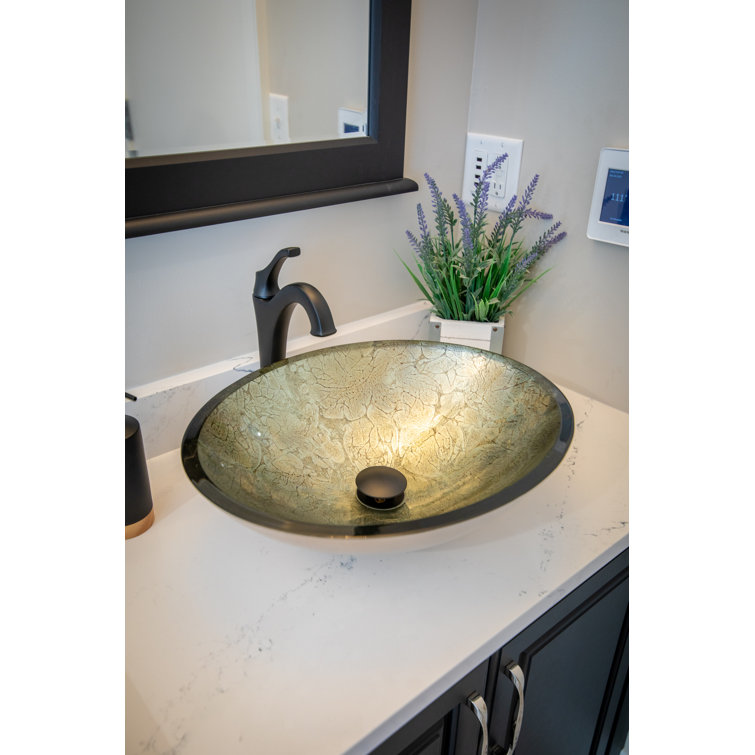Champagne Gold Oval Above-Counter Glass Vessel Sink
