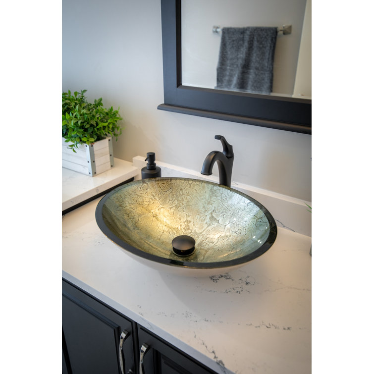Champagne Gold Oval Above-Counter Glass Vessel Sink