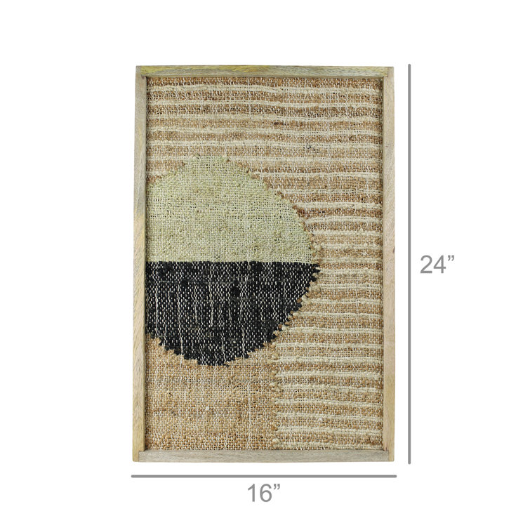 24'' Beige and Black Cotton Hemp Wall Art with Mango Wood Frame