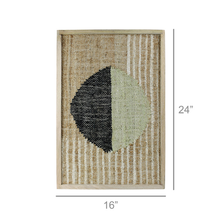 Handmade Abstract Cotton and Hemp Wall Art with Mango Wood Frame