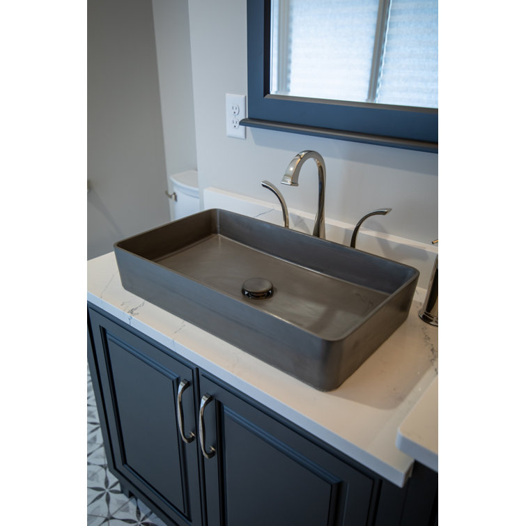 Charcoal Concrete Rectangular Vessel Sink with Rounded Corners