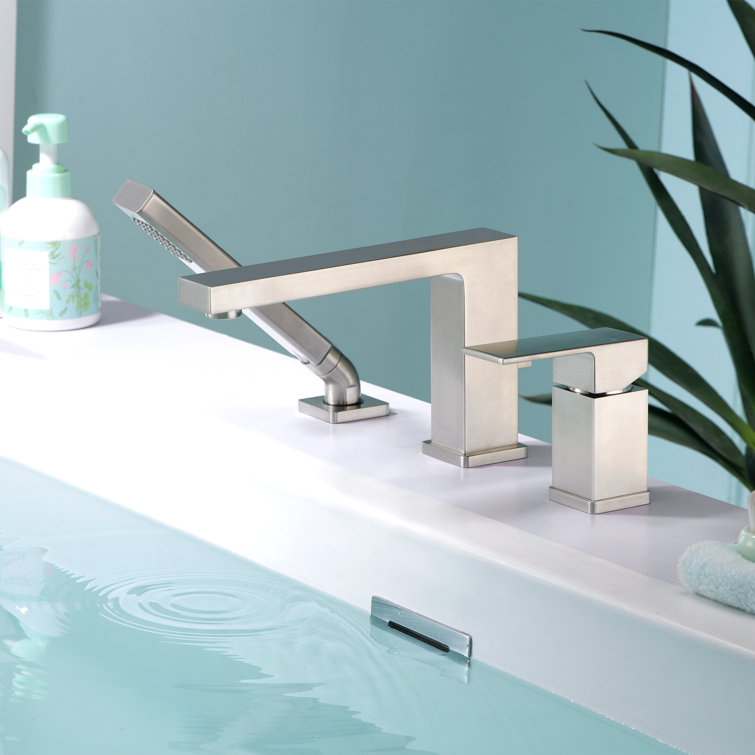 Brushed Nickel Single Handle Roman Tub Faucet with Hand Shower