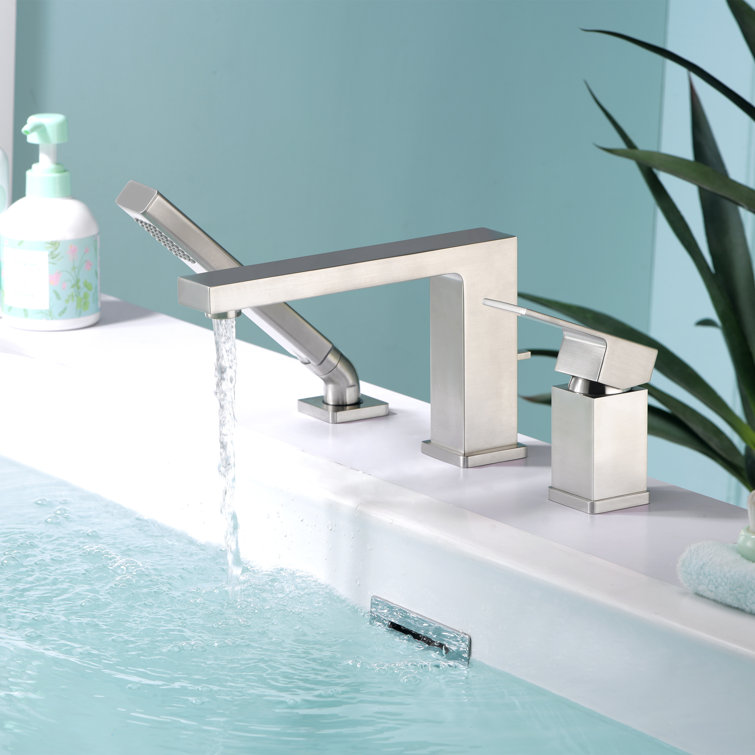 Brushed Nickel Single Handle Roman Tub Faucet with Hand Shower
