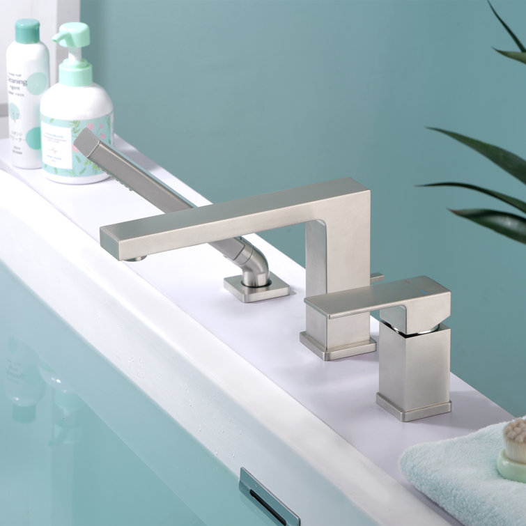 Brushed Nickel Single Handle Roman Tub Faucet with Hand Shower