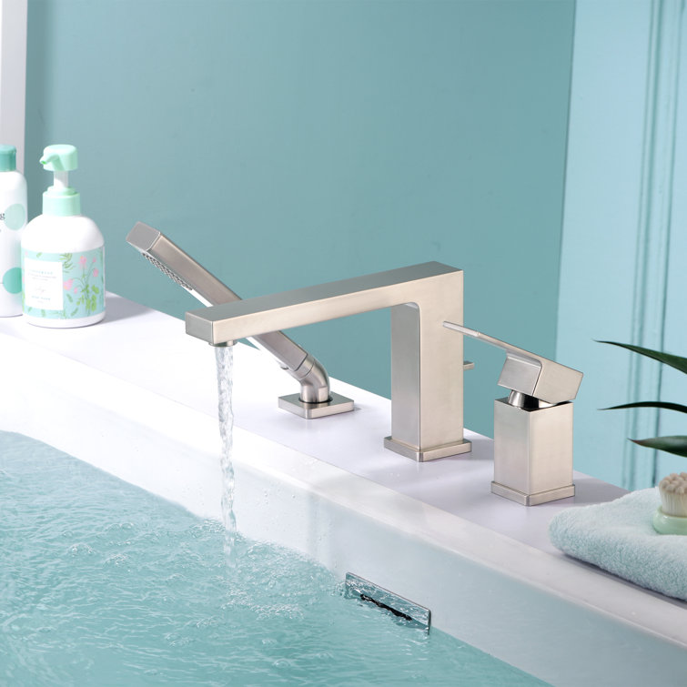 Brushed Nickel Single Handle Roman Tub Faucet with Hand Shower