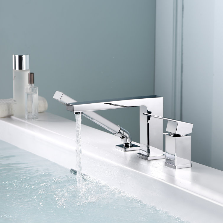 Chrome Single Handle Deck Mounted Roman Tub Faucet with Hand Shower