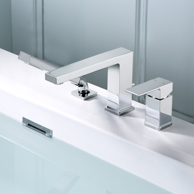 Chrome Single Handle Deck Mounted Roman Tub Faucet with Hand Shower