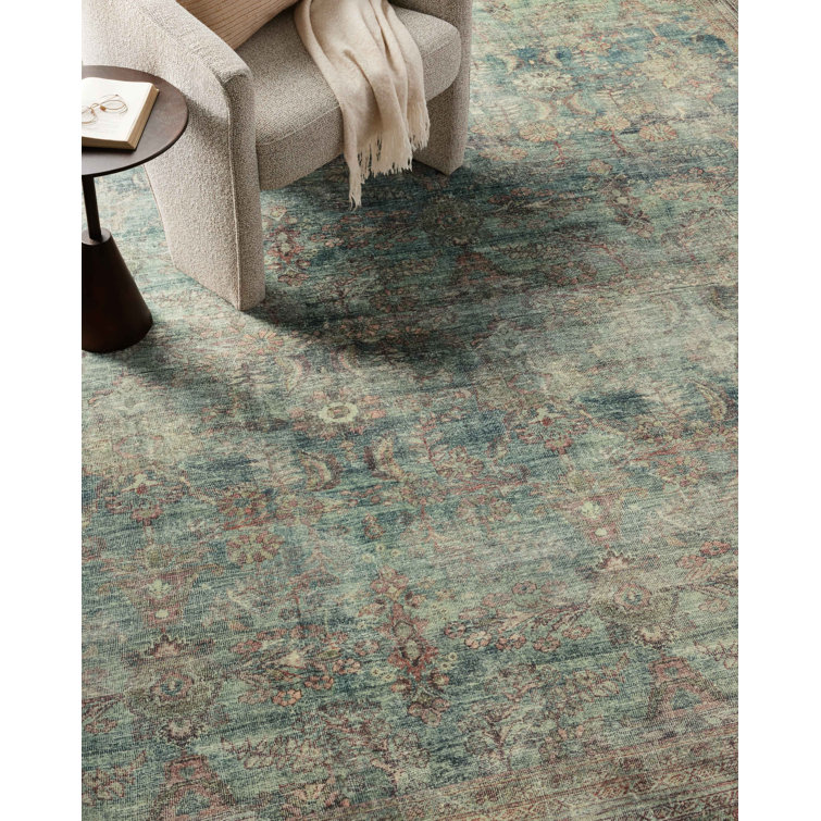 Ocean Blue Vintage-Inspired Washable Synthetic Area Rug 7'-6" x 9'-6"