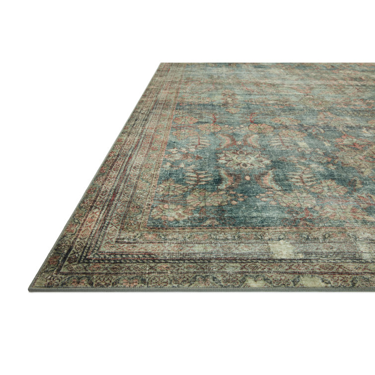 Ocean Blue Rectangular Washable Synthetic Area Rug 5' x 7'