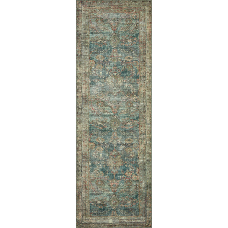 Ocean Blue Synthetic Washable Runner Rug 2'-6" x 12'-0"