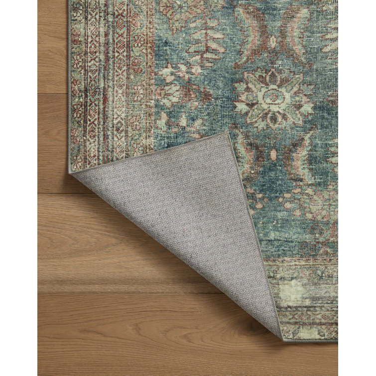 Ocean Blue Rectangular Washable Synthetic Area Rug 5' x 7'