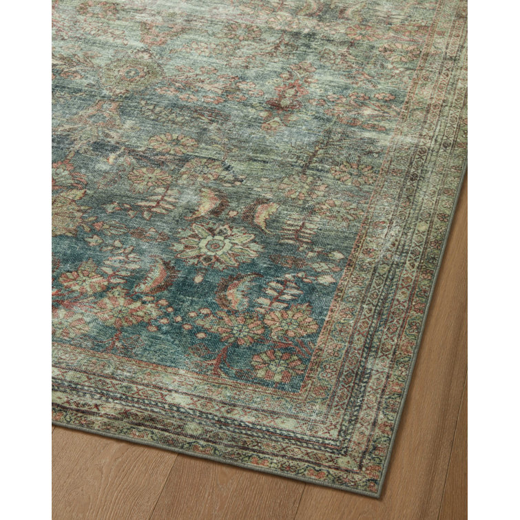 Ocean Blue Rectangular Washable Synthetic Area Rug 5' x 7'