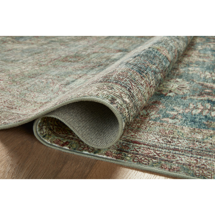 Ocean Blue Rectangular Washable Synthetic Area Rug 5' x 7'