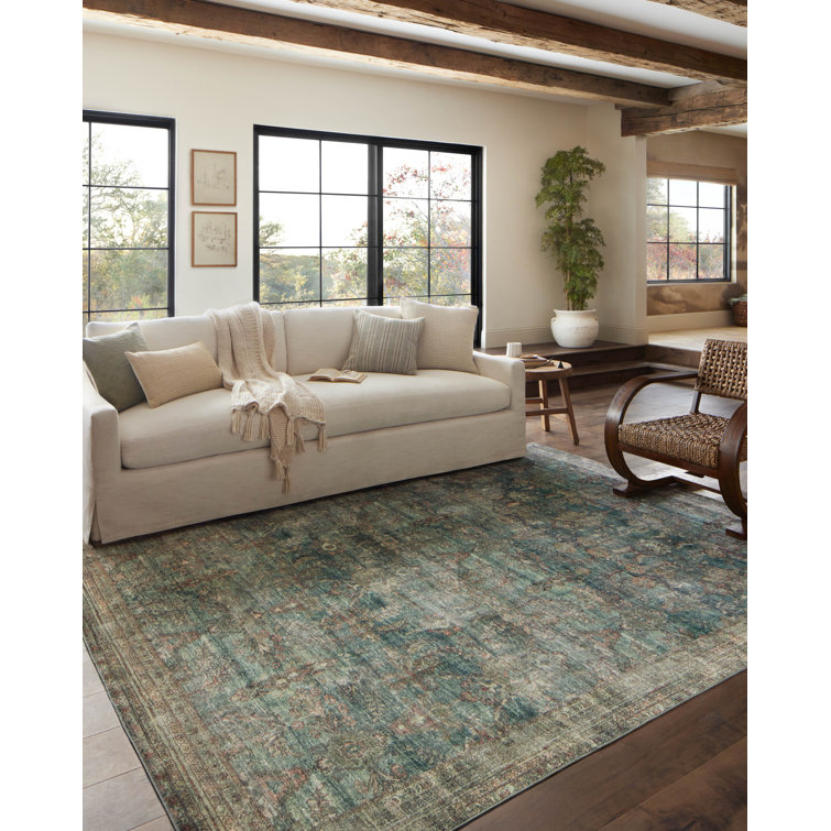 Ocean Blue Rectangular Washable Synthetic Area Rug 5' x 7'