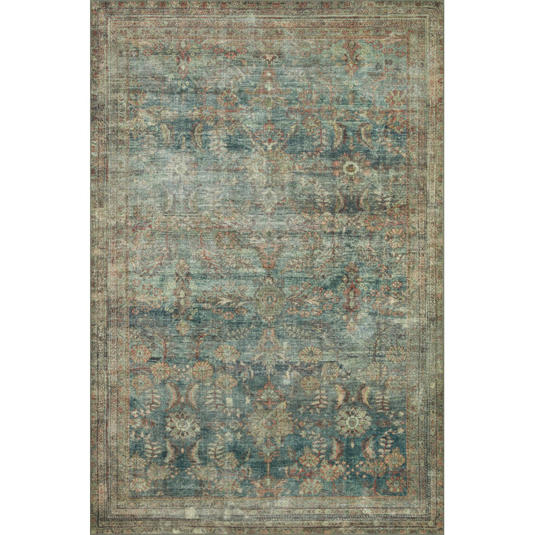 Ocean Blue Vintage-Inspired Washable Synthetic Area Rug 2'-3" x 3'-9"