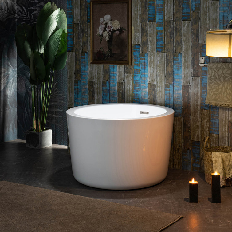 41'' Round White Acrylic Freestanding Soaking Bathtub with Integrated Seat