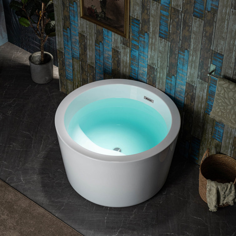 41'' Round White Acrylic Freestanding Soaking Bathtub with Integrated Seat