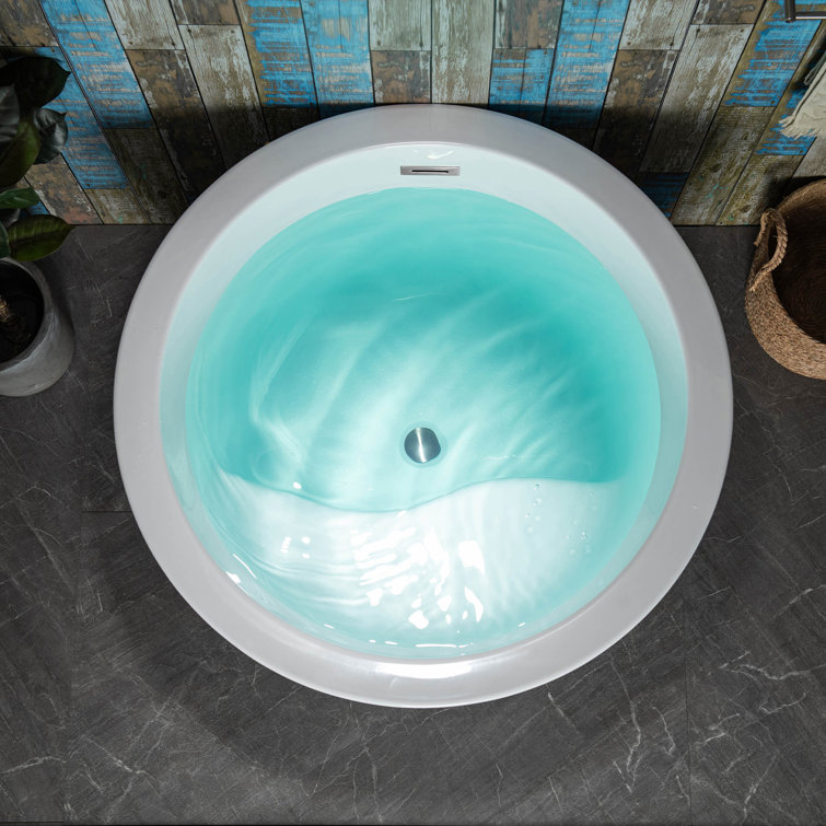 41'' Round White Acrylic Freestanding Soaking Bathtub with Integrated Seat