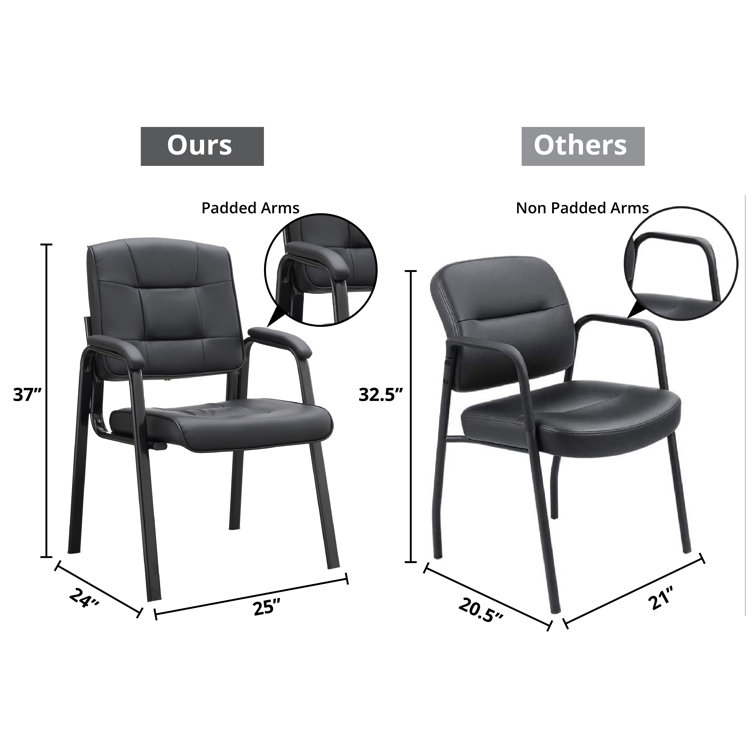 Mindy Executive Leather Fabric Guest Chair Set, Black Metal Frame