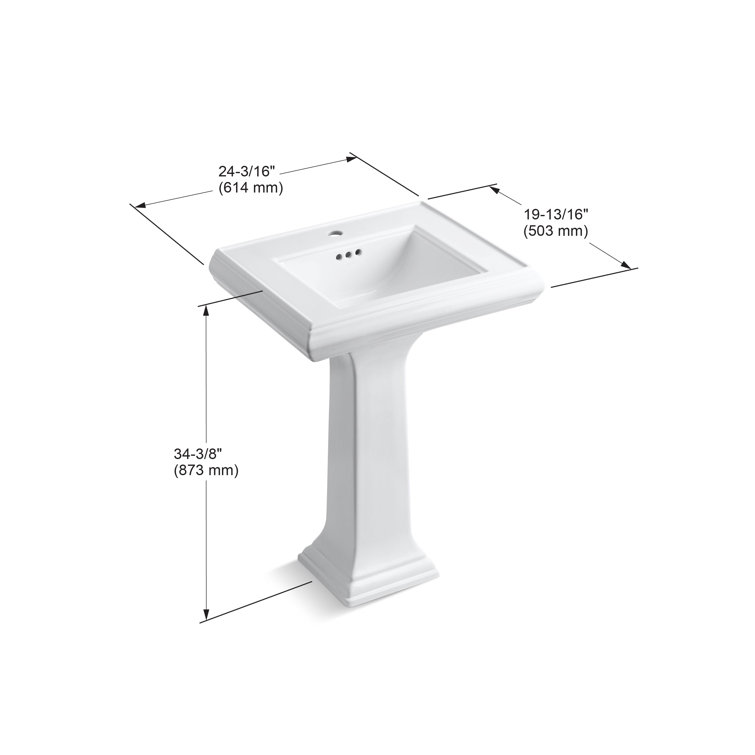 White Ceramic Pedestal Bathroom Sink with Decorative Edges
