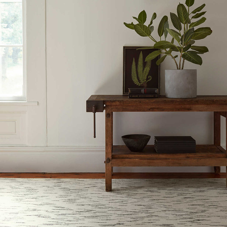 Black and White Hand-Knotted Wool Stripe Rug 8' x 10'