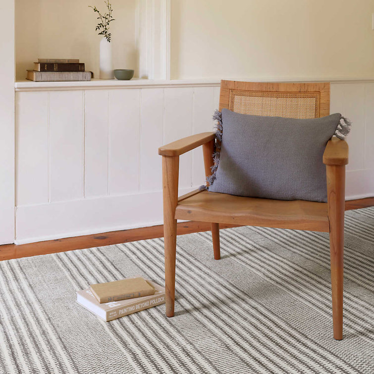 Gray Hand-Knotted Wool and Cotton Striped 8' x 10' Rug