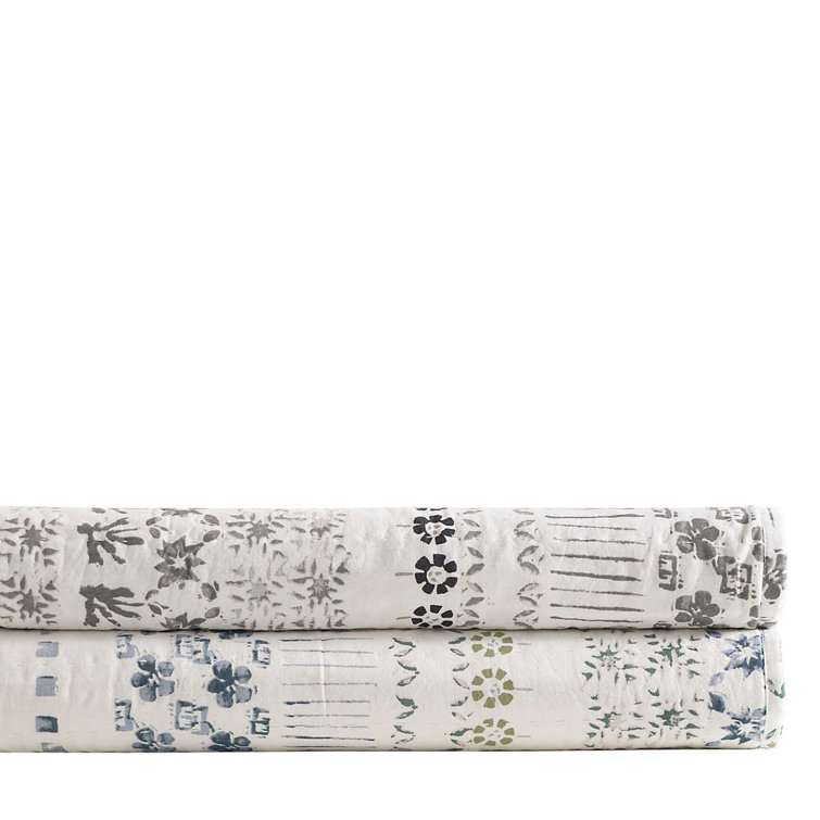 Hawthorn Floral Motif Lightweight Queen Coverlet in Gray, Charcoal, and Ivory