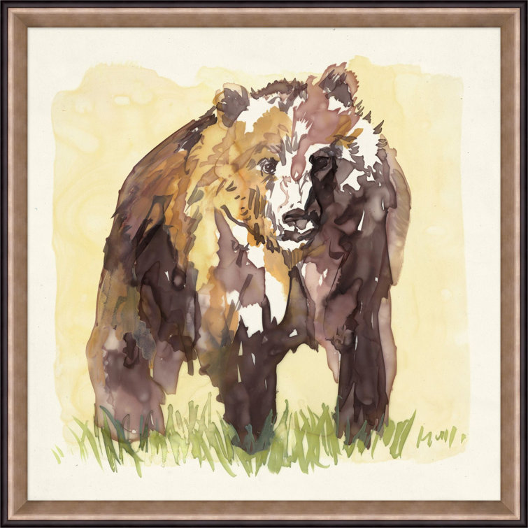 Oversized Grizzly Watercolor Painting in Champagne Wood Frame