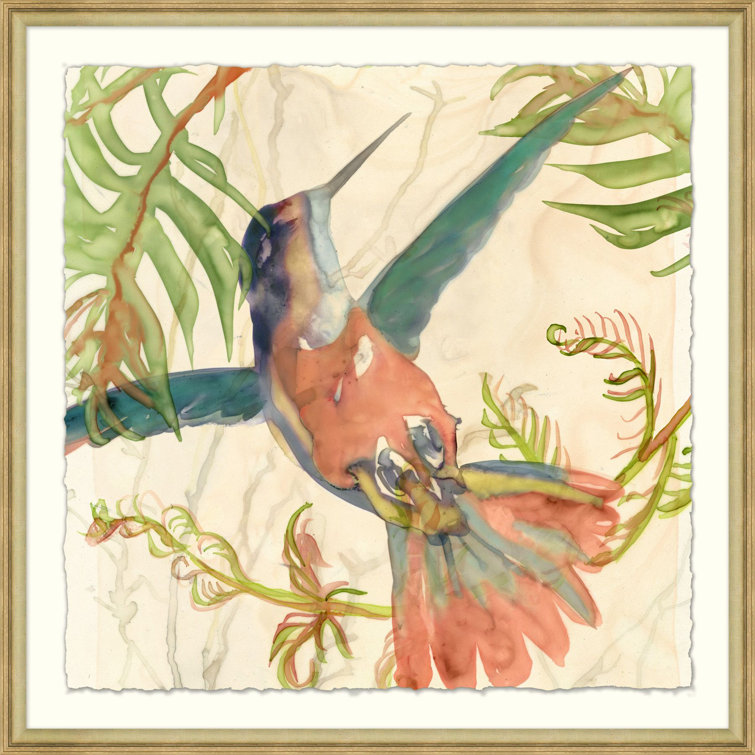 White Gold Framed Watercolor Hummingbird Art