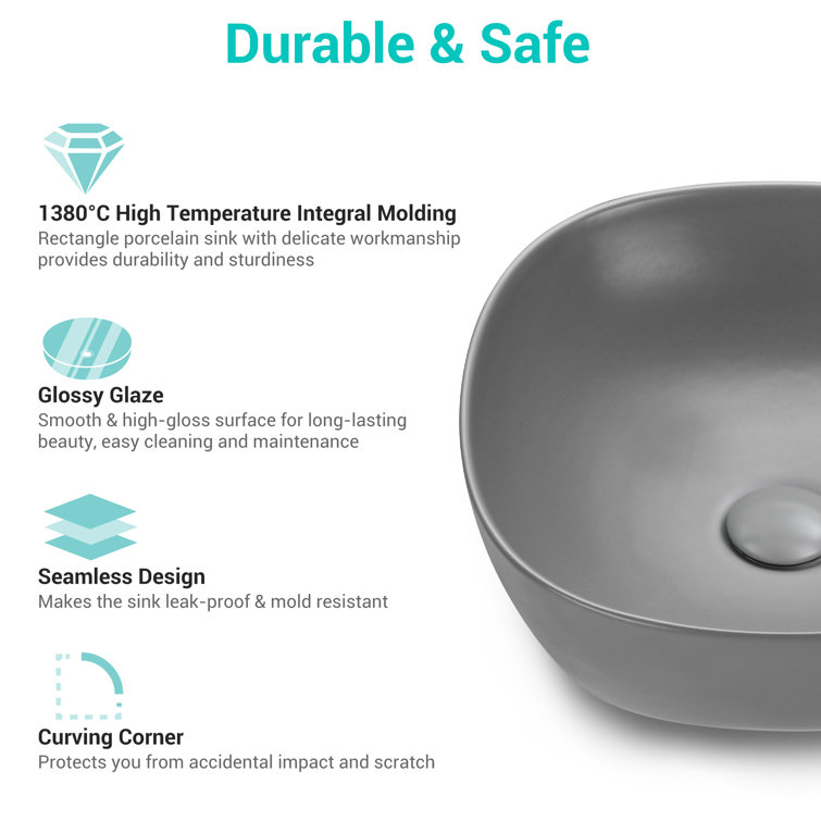 Aquaterior 16" Gray Ceramic Circular Vessel Bathroom Sink