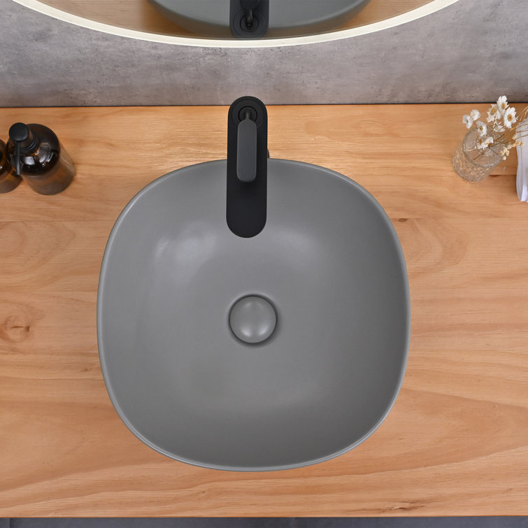 Aquaterior 16" Gray Ceramic Circular Vessel Bathroom Sink