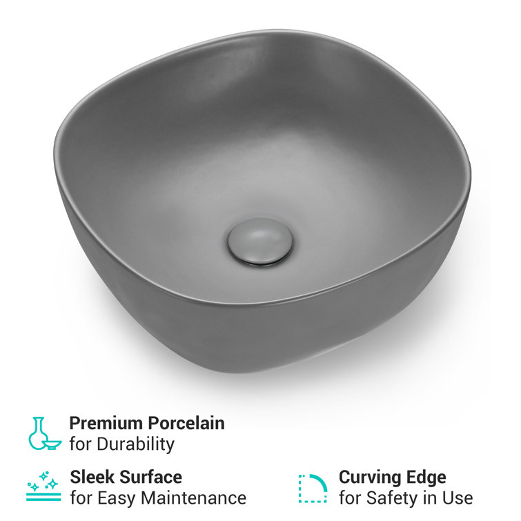 Aquaterior 16" Gray Ceramic Circular Vessel Bathroom Sink