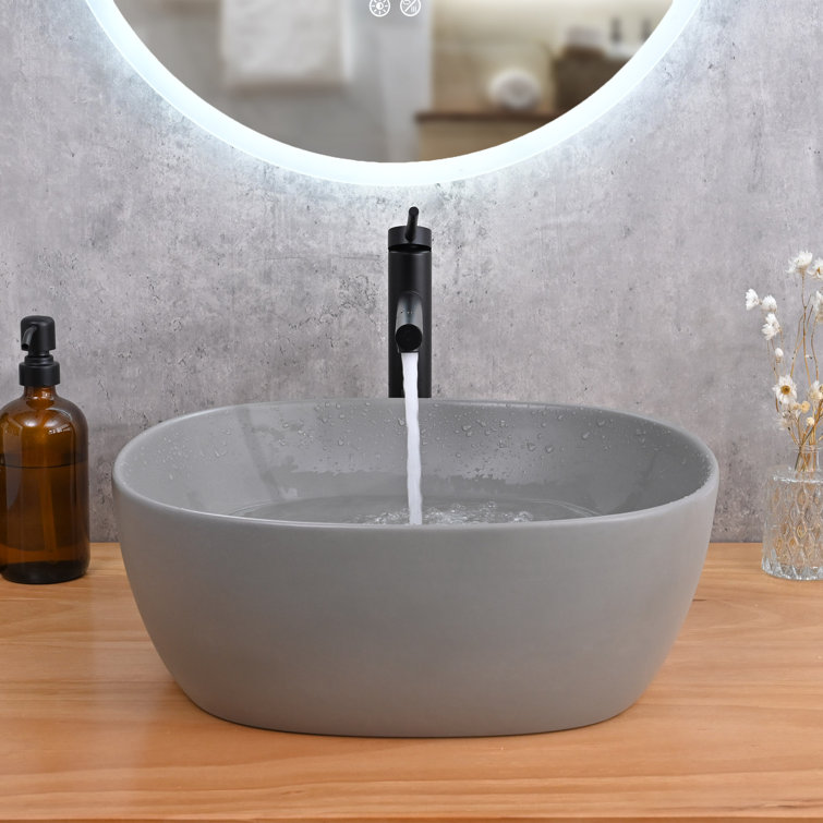 Aquaterior 16" Gray Ceramic Circular Vessel Bathroom Sink