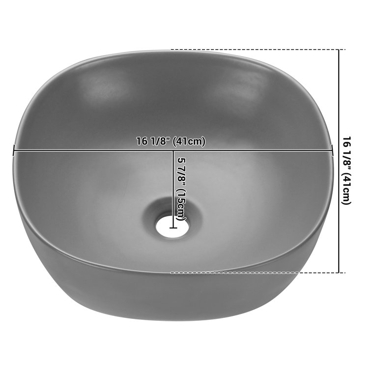 Aquaterior 16" Gray Ceramic Circular Vessel Bathroom Sink