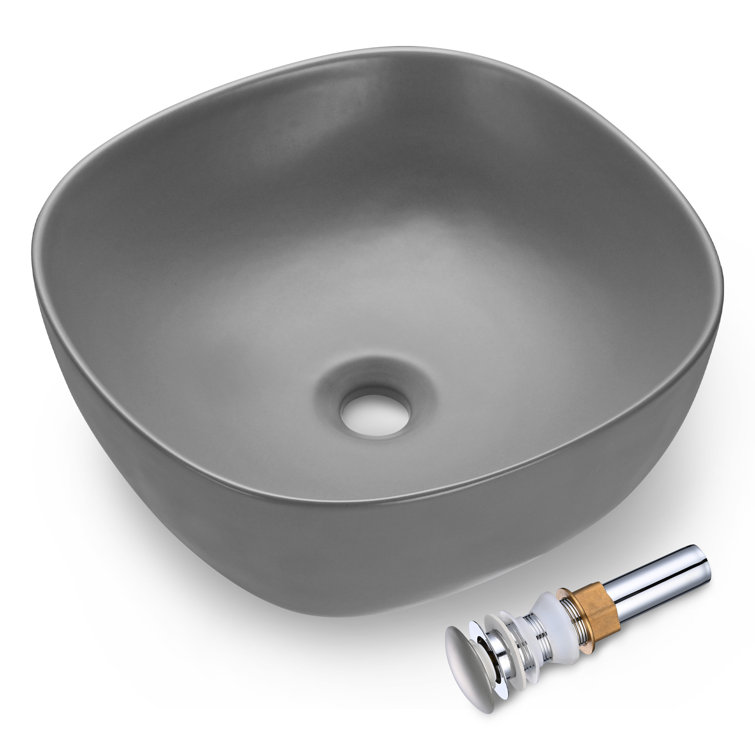 Aquaterior 16" Gray Ceramic Circular Vessel Bathroom Sink