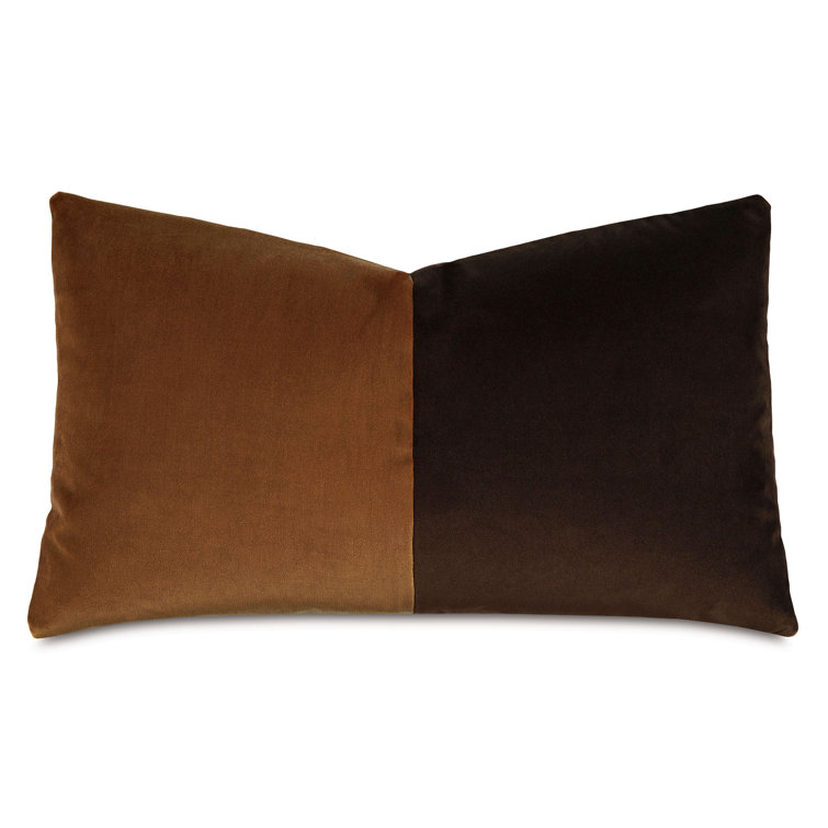 Gold and Brown Velvet Rectangular Lumbar Pillow with Down Fill