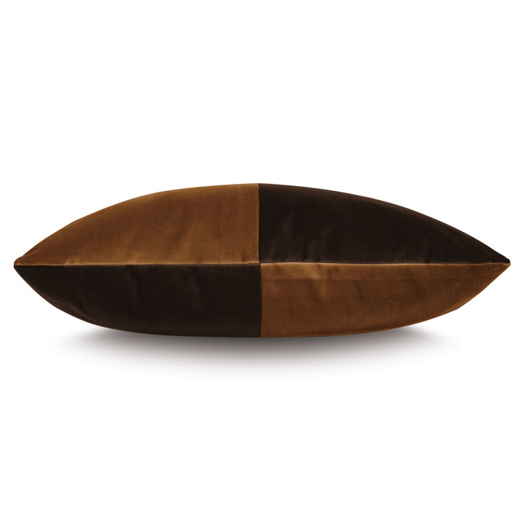 Gold and Brown Velvet Rectangular Lumbar Pillow with Down Fill