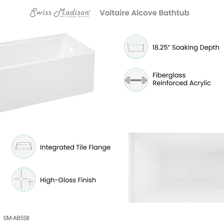 Voltaire Bisque Acrylic 54" x 30" Alcove Bathtub with Apron