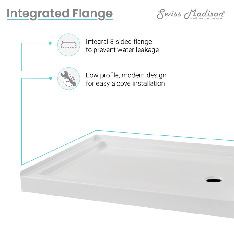 Carre 48" x 36" White Acrylic Single-Threshold Shower Base
