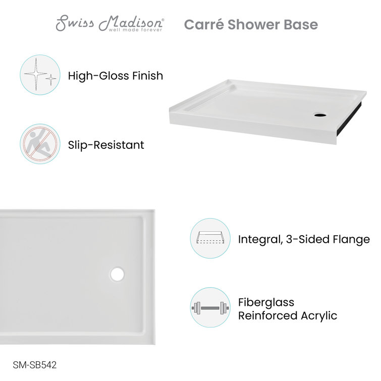 Carre 48" x 36" White Acrylic Single-Threshold Shower Base