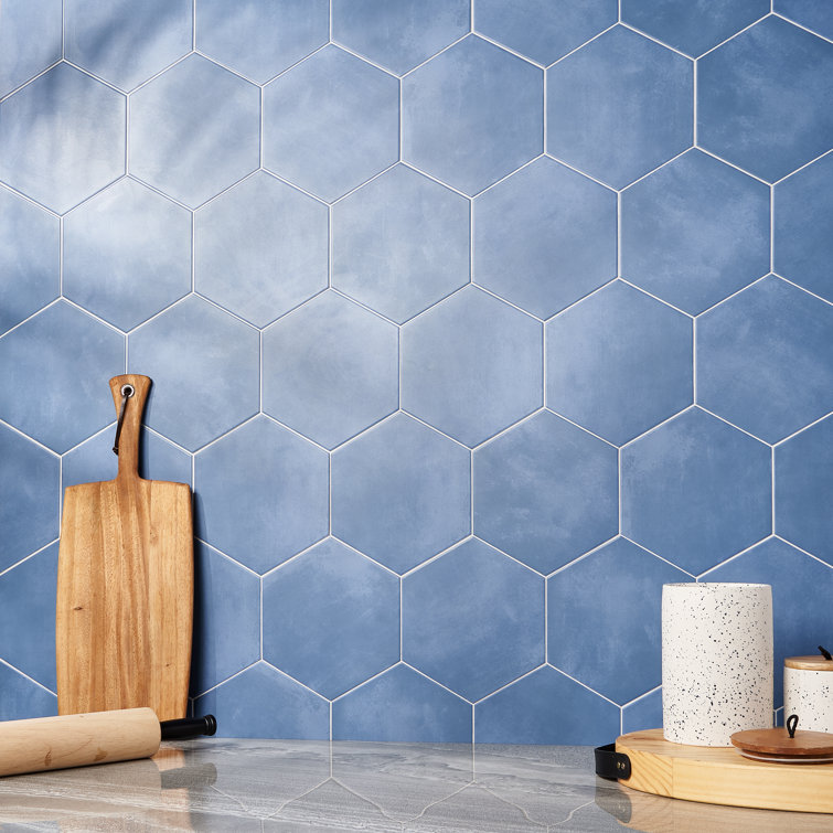Eclipse Blue 8" Hexagon Matte Porcelain Floor and Wall Tile