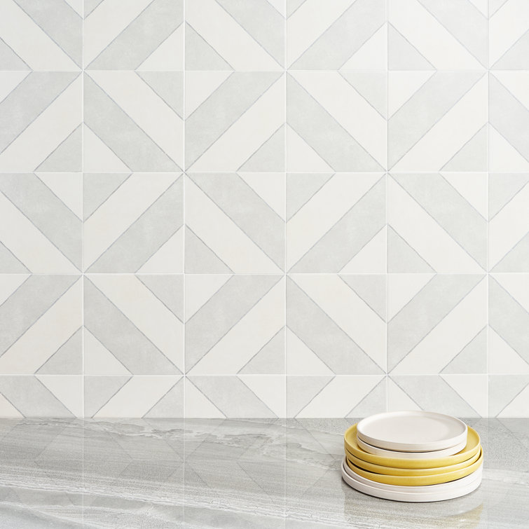 Tarantino Encaustic-Inspired 9" Square Glazed Porcelain Tile, Gray