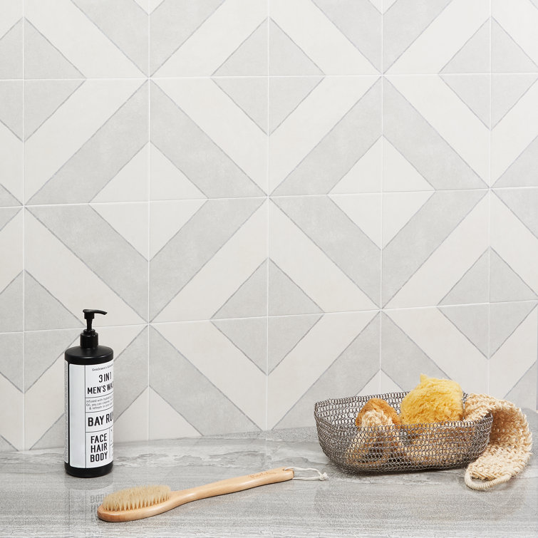 Tarantino Encaustic-Inspired 9" Square Glazed Porcelain Tile, Gray