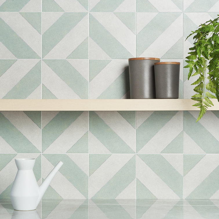 Sage and White Diagonal 9" x 9" Porcelain Tile