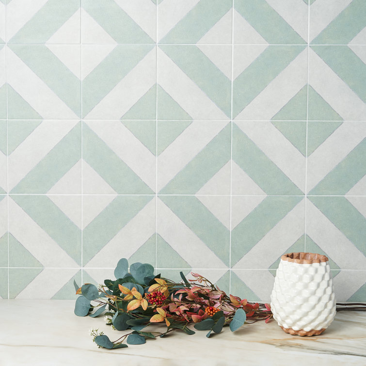 Sage and White Diagonal 9" x 9" Porcelain Tile