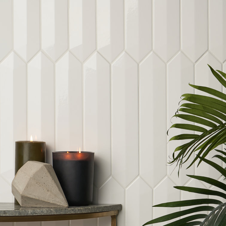 White Polished Ceramic Hexagonal Wall Tile, 3x13 inches