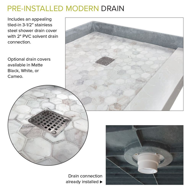 60-Inch Off-White Hexagon Pre-Tiled Shower Base with Left Drain