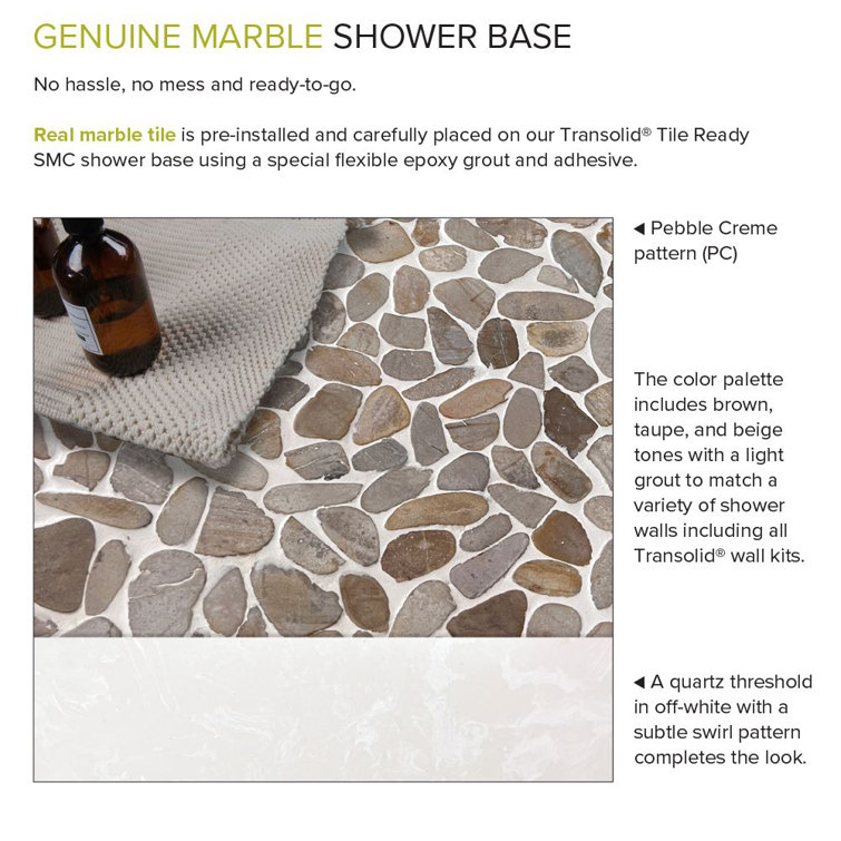 Pebble Crème Pre-Tiled Rectangular Shower Base with Center Drain