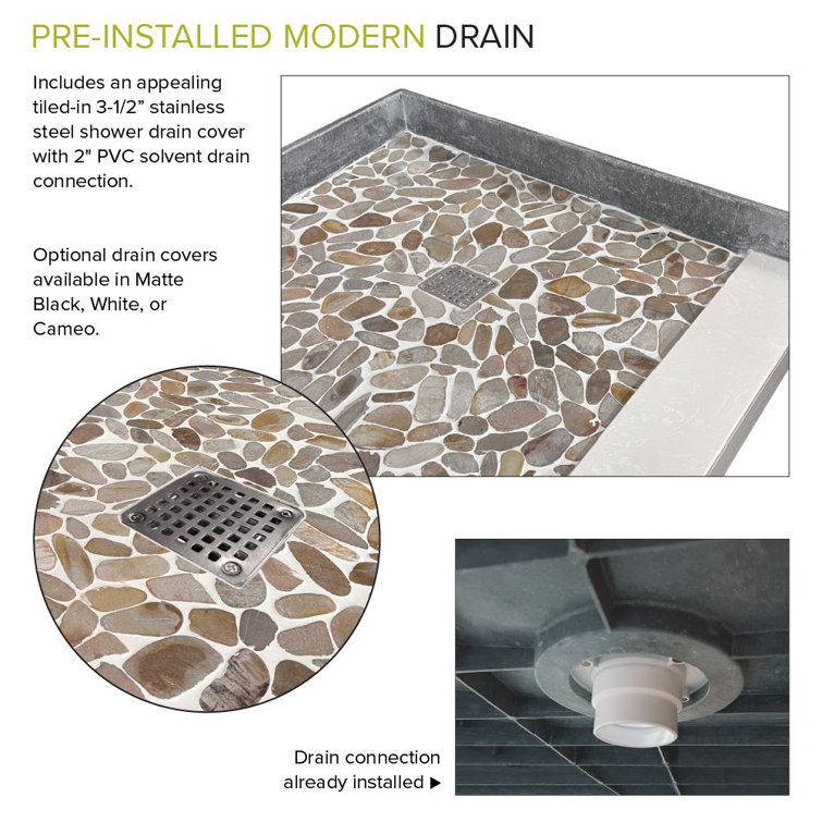 Pebble Crème Pre-Tiled Rectangular Shower Base with Center Drain