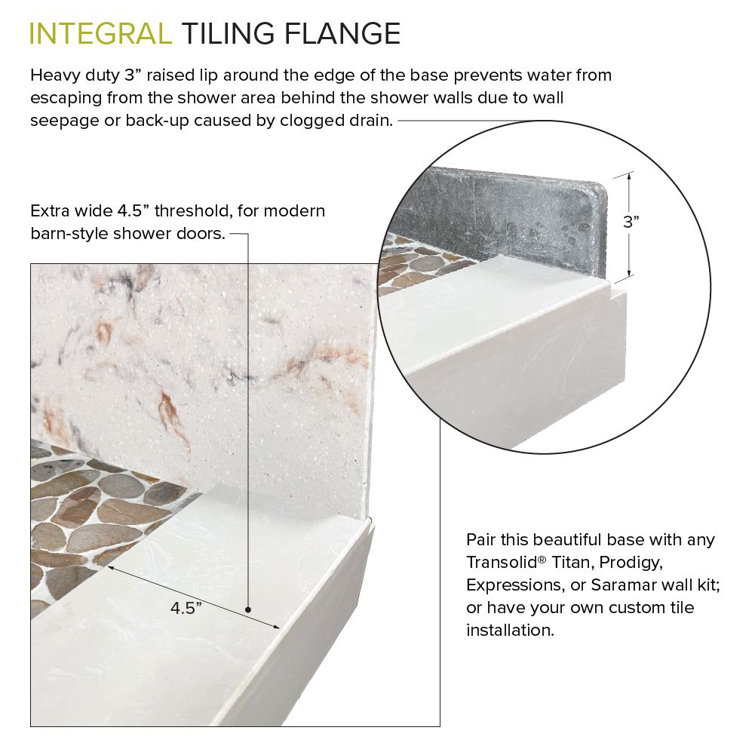 Pebble Crème Pre-Tiled Rectangular Shower Base with Center Drain